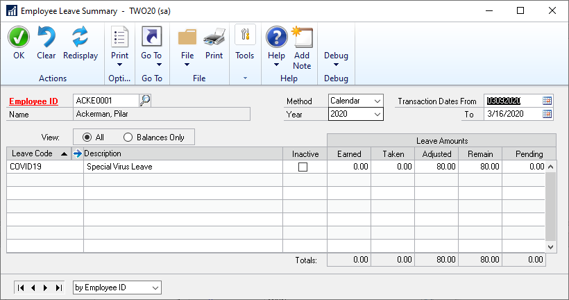 COVID-19 Sick Leave Add A – Image 4 FFCRA Paid Sick Leave Act Dynamics GP Addendum A Screenshot 4