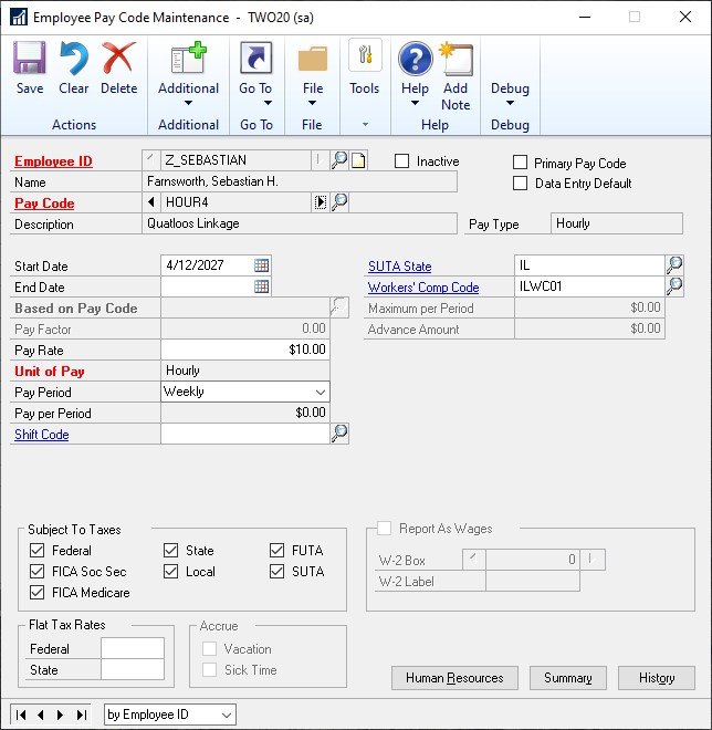 COVID-19 Sick Leave Step 2 – Image 3 FFCRA Paid Sick Leave Act Dynamics GP Pay Code Screenshot 3