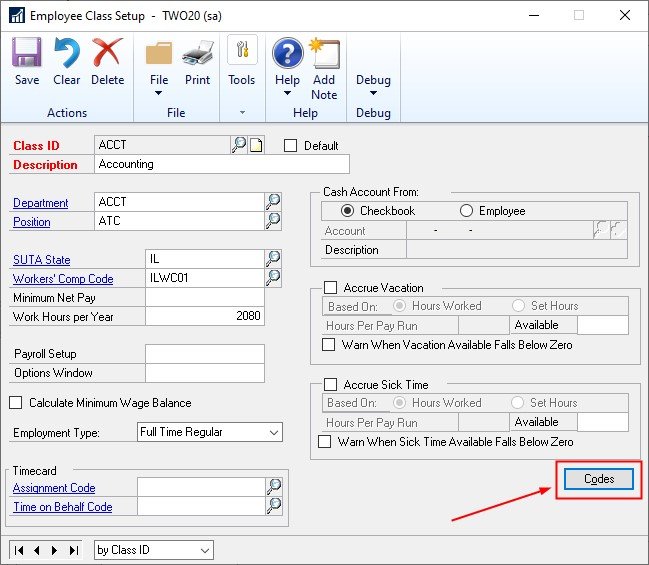 COVID-19 Sick Leave Step 2 – Image 4 FFCRA Paid Sick Leave Act Dynamics GP Pay Code Screenshot 4