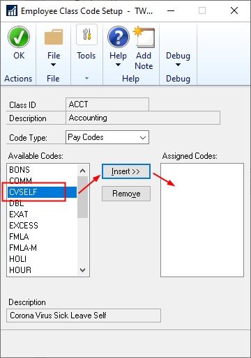 COVID-19 Sick Leave Step 2 – Image 5 FFCRA Paid Sick Leave Act Dynamics GP Pay Code Screenshot 5