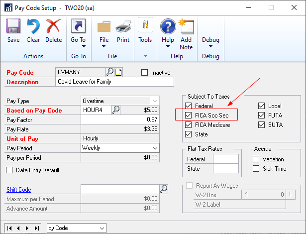 E-FMLA Dynamics GP Screenshot FFCRA Paid Sick Leave Act Dynamics GP Technical Updates Screenshot 1