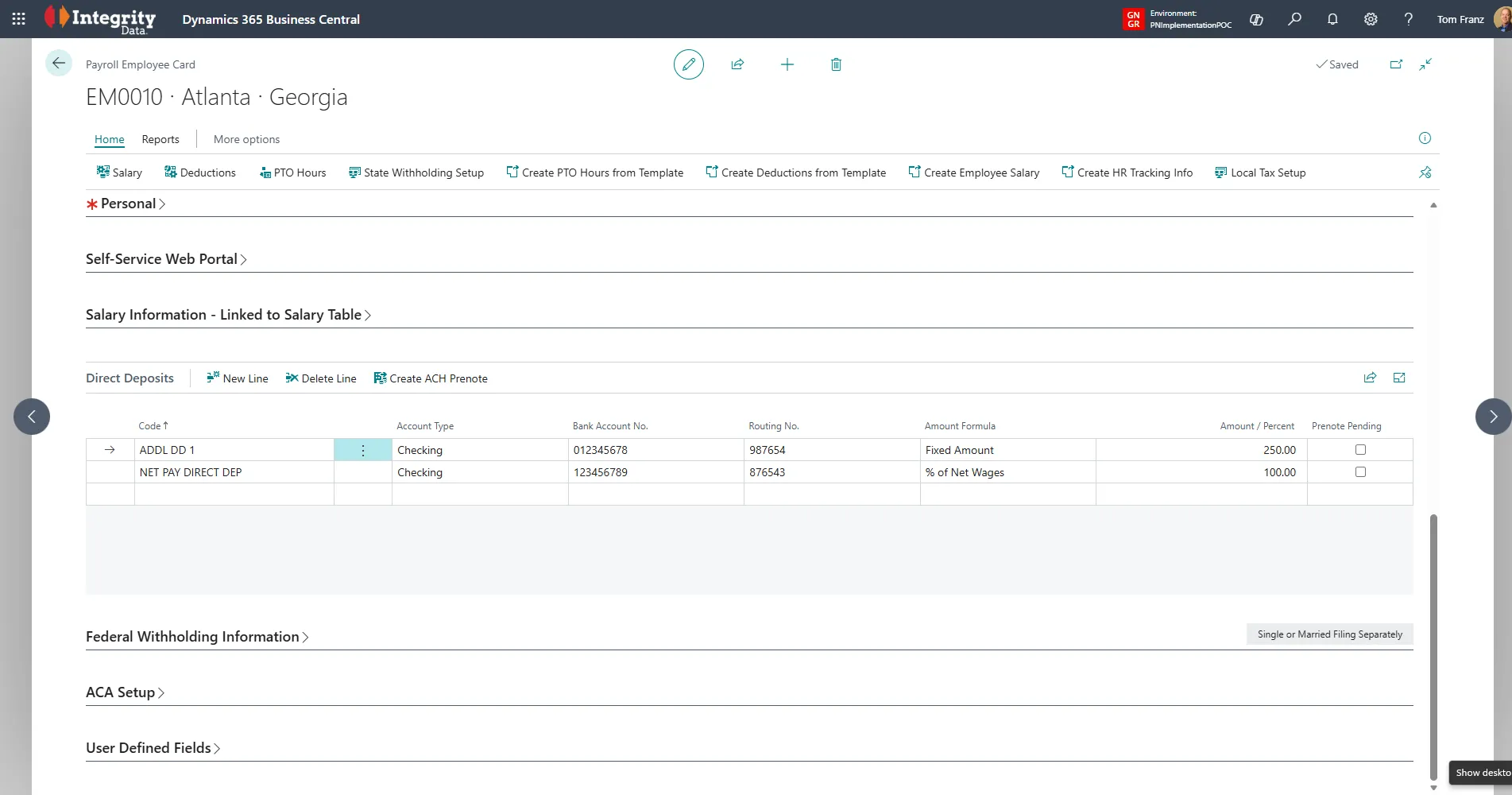 payroll employee card dd section